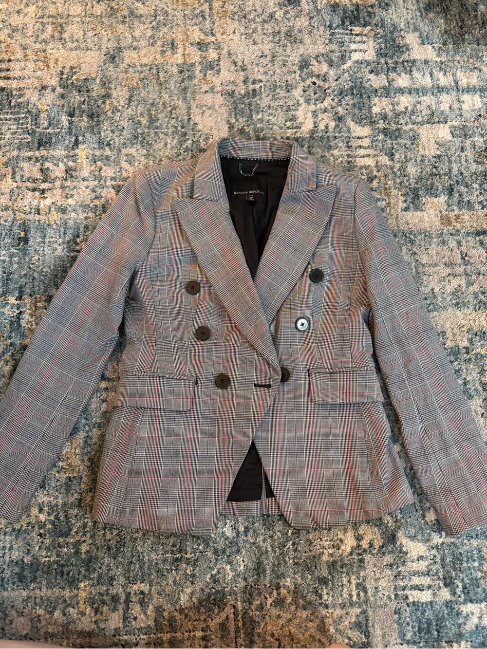 Banana Republic Women's Gray Plaid Double-Breasted Blazer